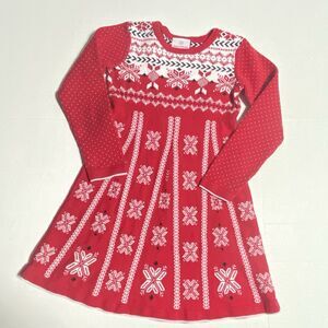 Hanna Andersson Girls Dress 120 6 Christmas SNOWFLAKES Sweater Knit RED White